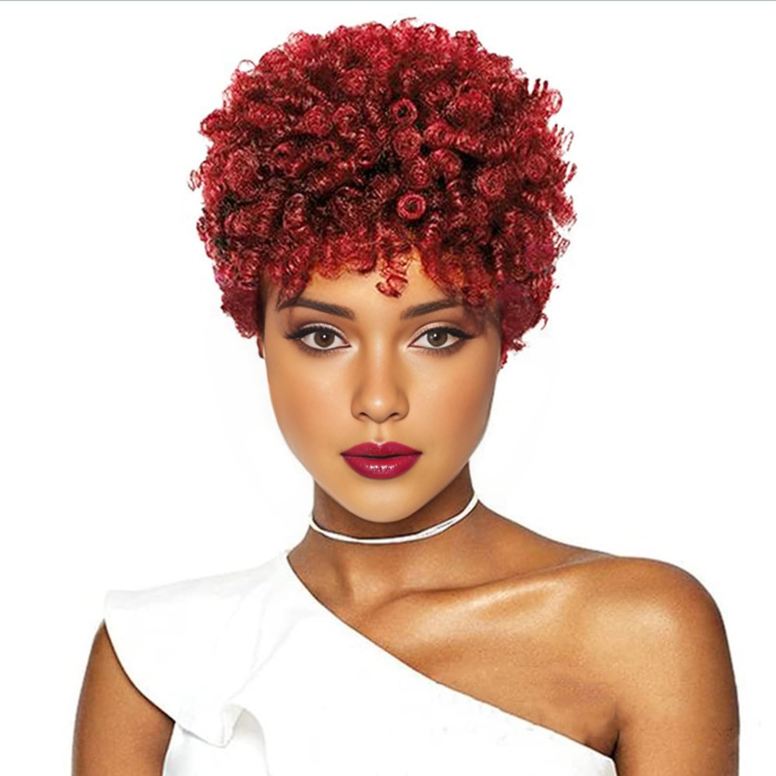 PHOCAS 10Inch 5Packs Red Short Curl Crochet Hair for Women 6MM Braids Synthetic Hair Crochet Tapered Cut for DIY Mohawk Ponytail Bun Afro Braided Wigs?20Roots/Pack)