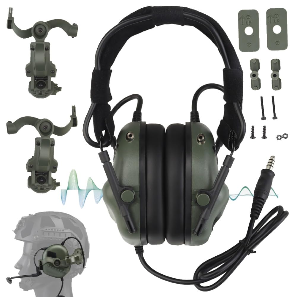 Taktisches Headset für Schießen, Jagd, Geräuschreduzierung, Schallaufnahme, Gehörschutz, kabelgebunden, mit Mikrofon, Helmschienen-Adapter
