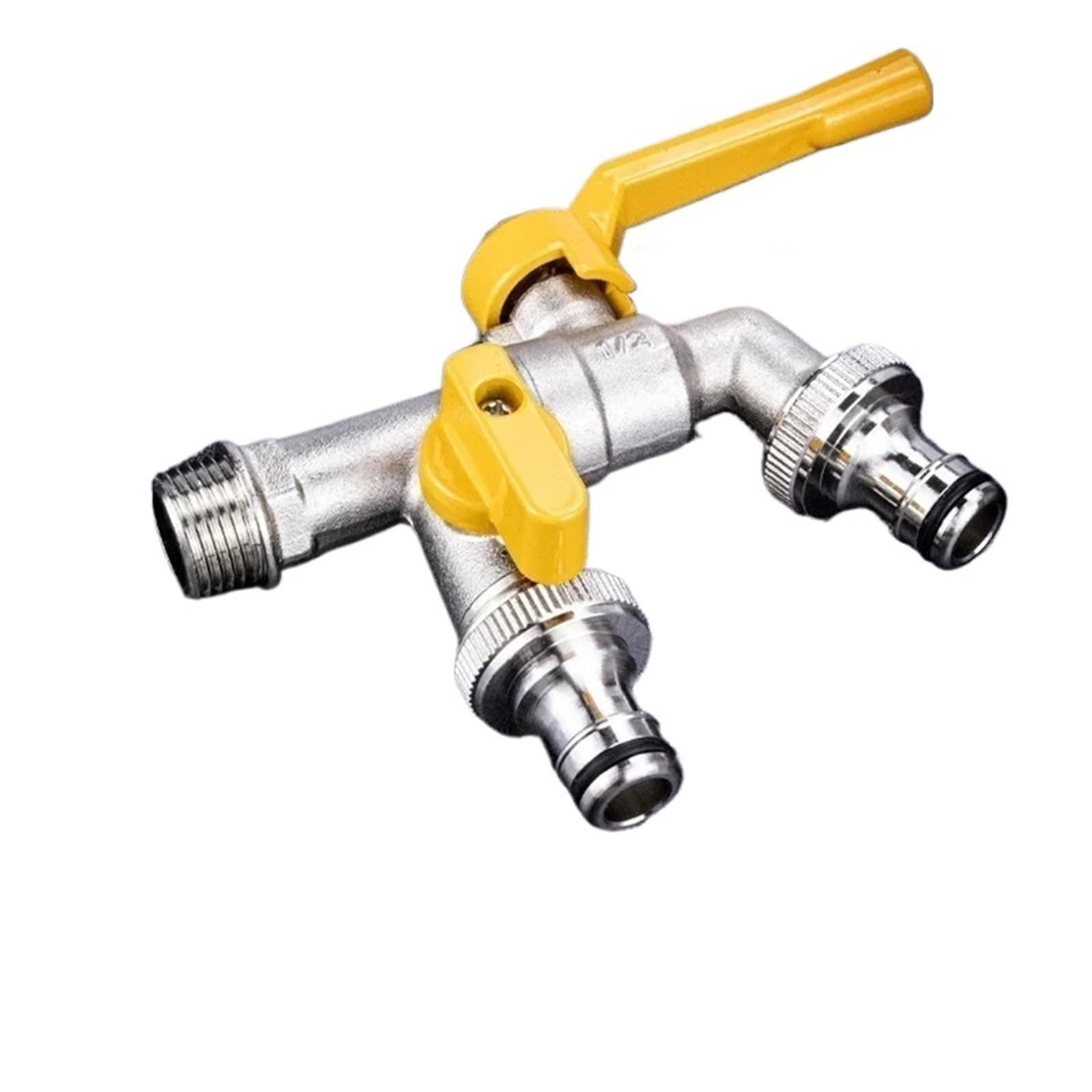CMBSSTFC Grifo Todo el Agua del Grifo de Cobre para Interiores y Exteriores en Dos Salidas 4 Puntos Anticongelante Patio Jardín Doble Flor (C)