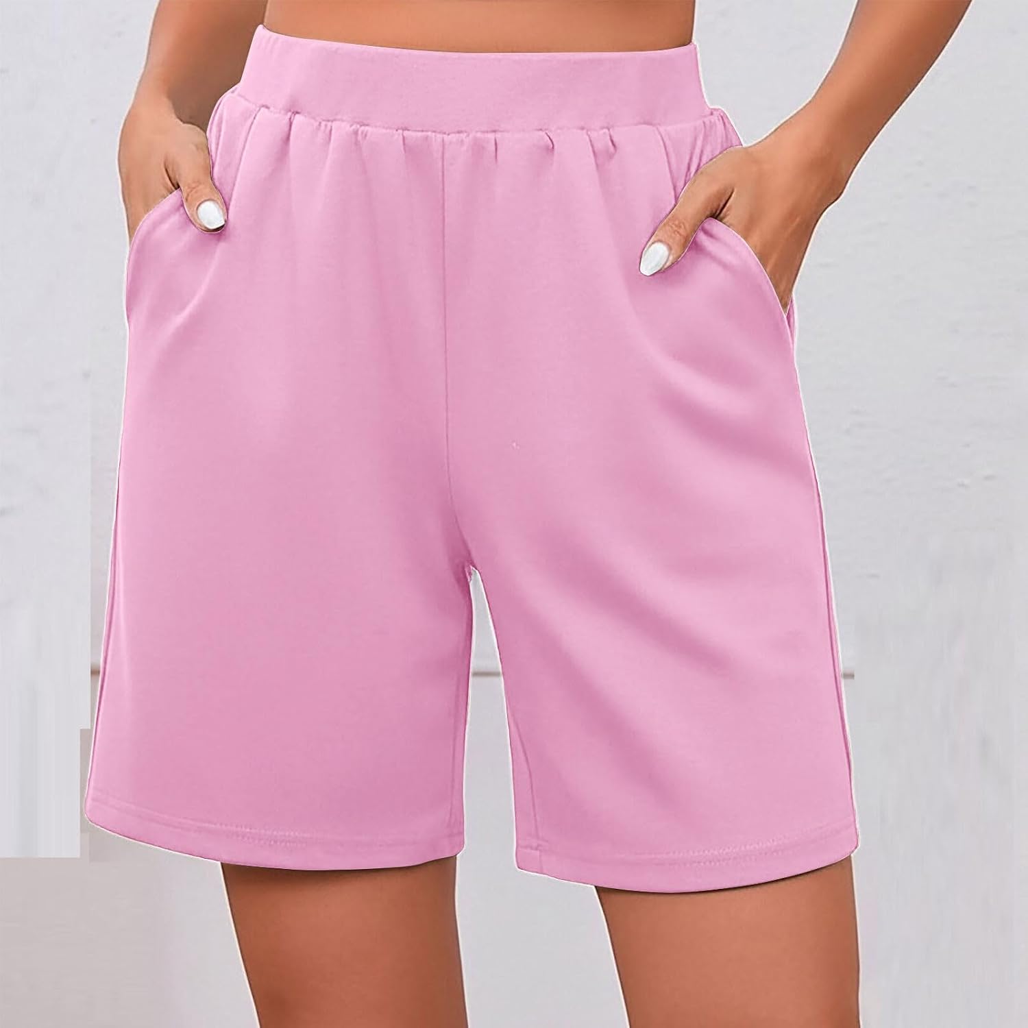 Women's Bermuda Shorts 7" Long Knee Length Running Athletic Workout High Waist Casual Loose Fit Shorts with Pockets
