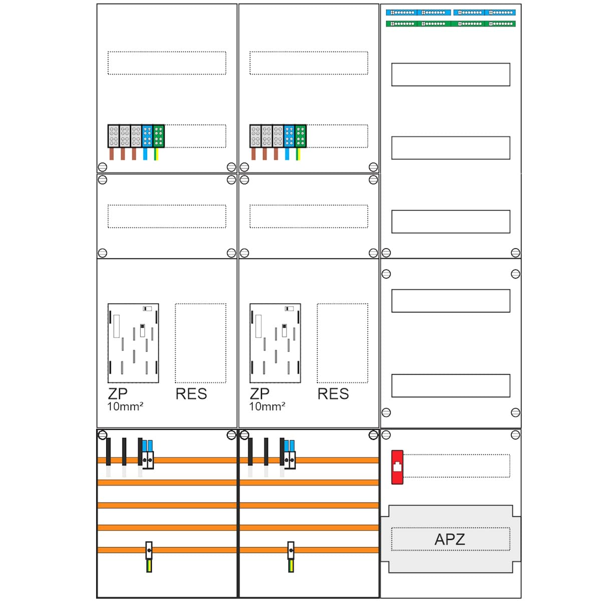 WITTKOWARE Komplett-Zählerschrank, 2x eHZ Zählerplatz/2x Reserveplatz, Verteilerfeld mit APZ, mit 2xHauptsicherungsautomaten (SLS) 63A