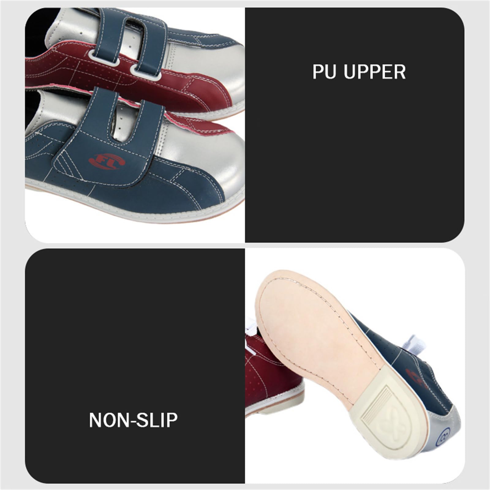 JiuQing Bowlingschuhe Herren Damen Kinder Bowling-Trainingsschuhe Für Anfänger Wildleder Gleitsohle Schnürschuh Slip-On-Sportschuhe
