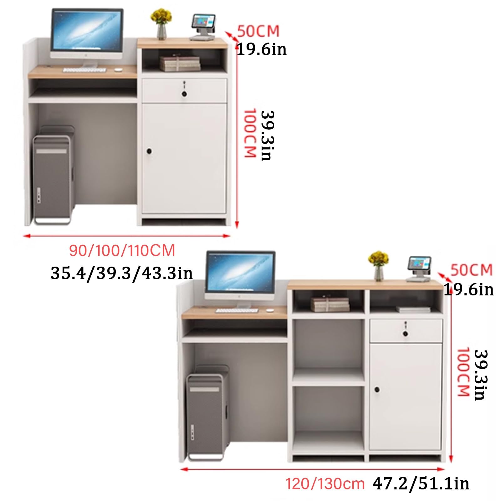 Recept Desk con vassoio per tastiera, bancone di benvenuto in legno con boohelf aperto, tavolo da ufficio nero, 90 x 50 x 100 cm, design moderno per aziende