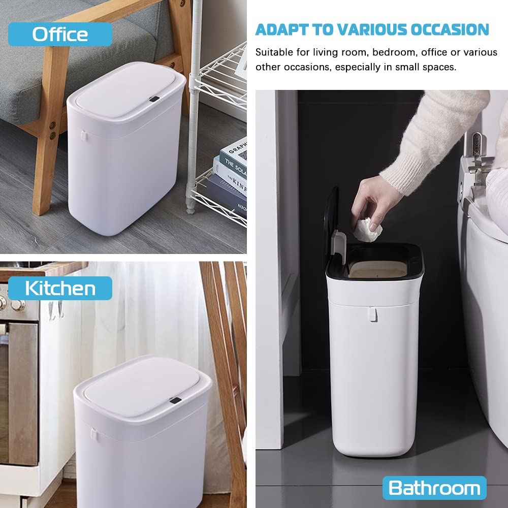 Rechargeable Touchless Trash Bin Motion Sensor Trash Can With Lid, 3.5 Gallon Touchless Trash Bin Automatic Waterproof Bathroom Garbage Can Large Capacity Odor Control Motion Sensor Trash Can Automatic Lid