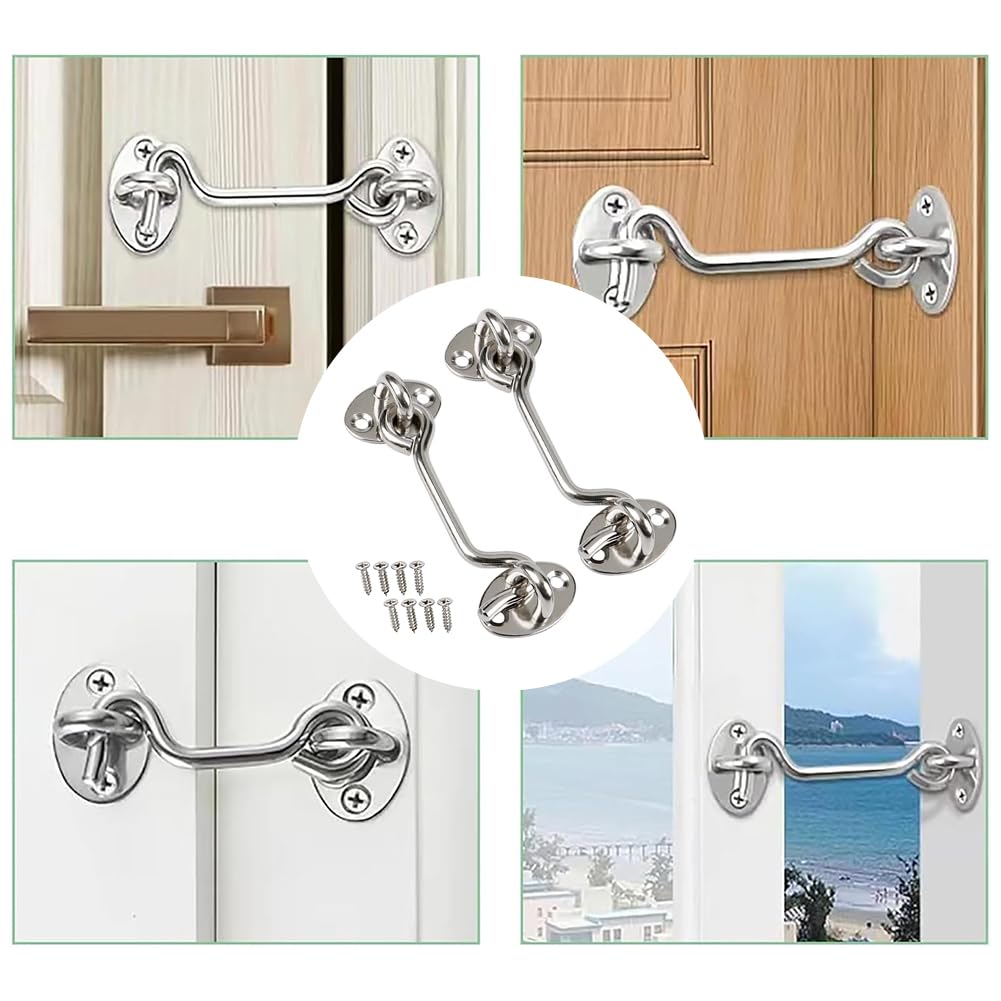 2 Ganci Per Porta In Acciaio Inossidabile - Chiusura A Gancio Per Cabina, Fienile, Garage 10cm - Foto 4