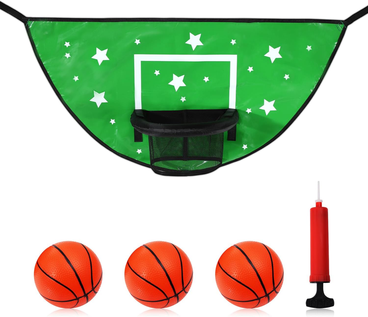 Lyreh Trampoline Basketball Hoop, Adjustable Trampoline Basketball Hoop Attachment Net with Balls Air Pump for All Ages Indoor Outdoor