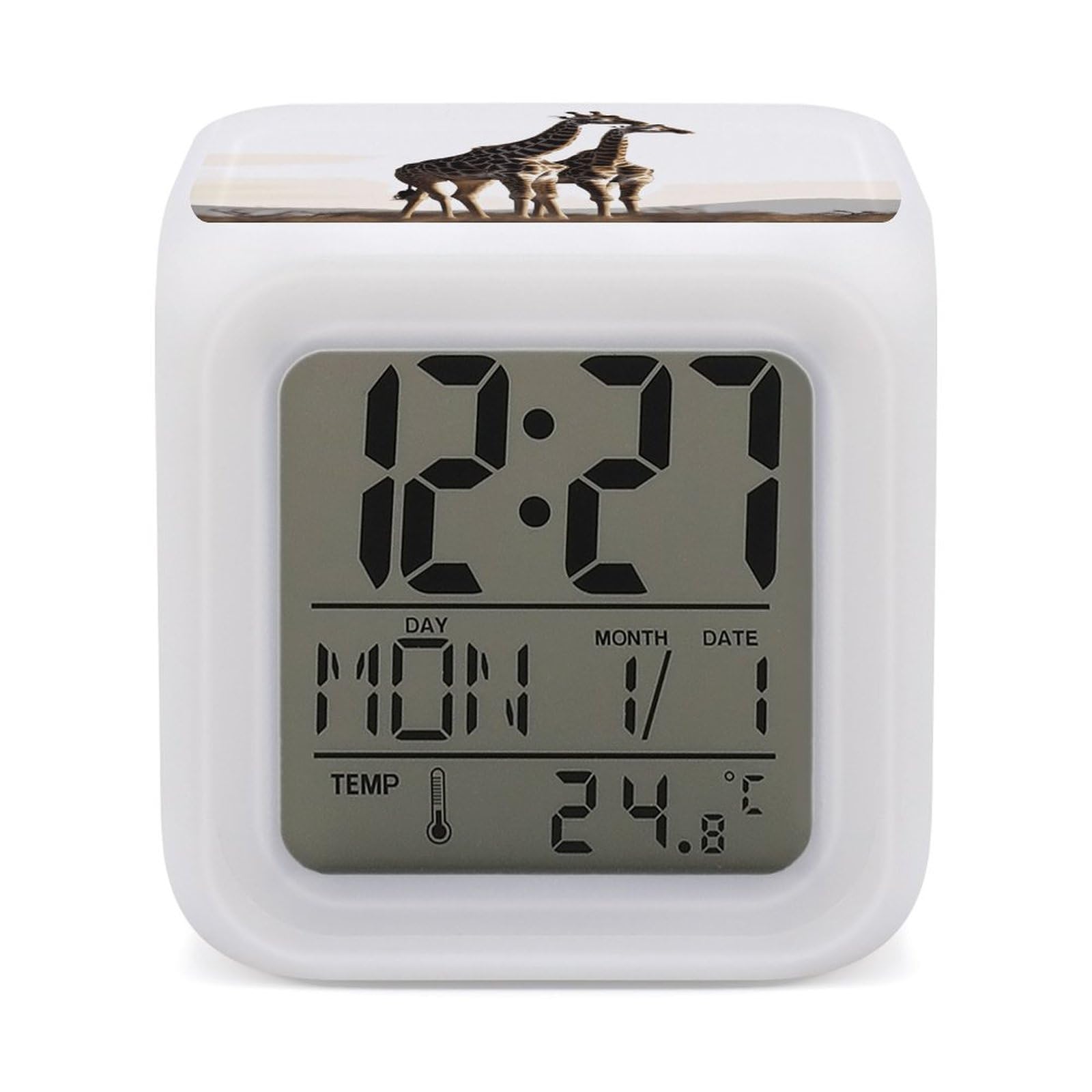 VstaDank African Giraffe Alarm Clock with 7 Color Changing Night Light Date Temp Display Wake Clocks LED Display Digital Clock Electric Desk Clocks for Living Office Bedroom Decor