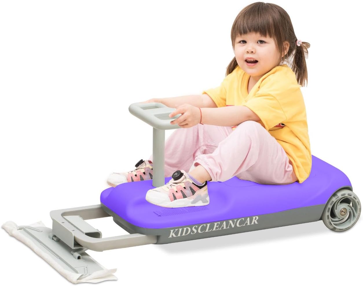 12V Ride-On Car with Cleaning Fun, 3 in 1 Gokart, Soft-Start, 5-Speed Adjustable, Detachable mop, Rechargeable Battery, 160lbs Capacity, Indoor & Outdoor for Kids Ages 3+ Purple