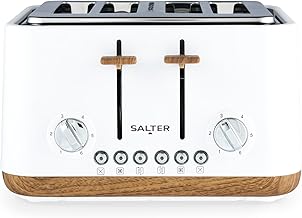 SALTER Toronto 4 Slice Toaster - Wide Slots, 6 Browning Levels, Removable Crumb Drawer, Defrost, Reheat and Cancel Function, Self Centering Lift Function, White