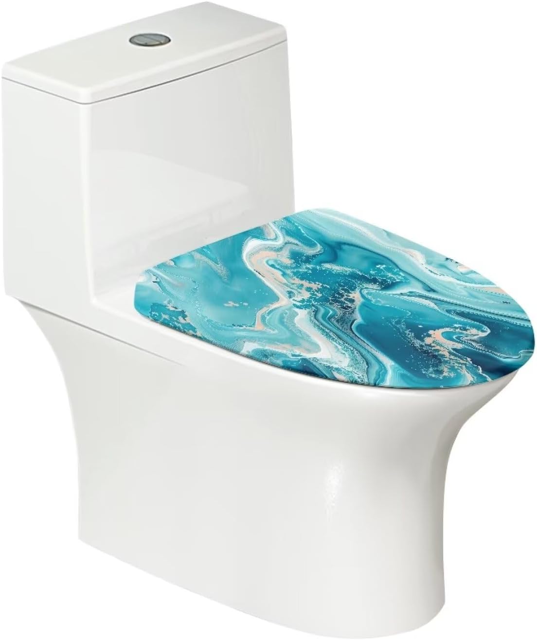 Toilet Lid Cover Durable Elastic Edges Toilet Bowl Lid Cover Washable Reusable Toilet Seat Lid Cover Universal Fit for Round Oval Elongated Lids for Bathroom Decor, Blue White Marble