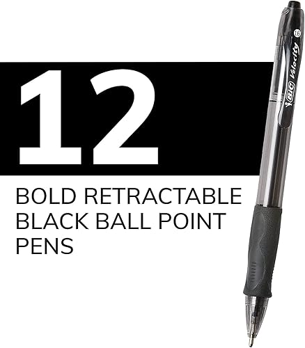 Miniatura 4 de BIC Glide Bold - Bolígrafos negros, punta gruesa (0.063 pulgadas), paquete de 12 unidades, bolígrafos retráctiles con cómodo agarre completo