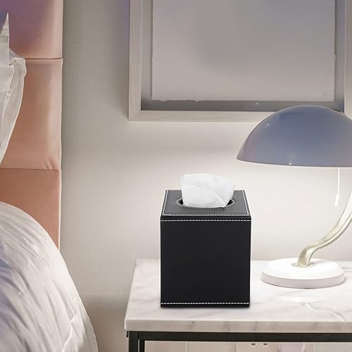 Miniatura 6 de Sumnacon Funda cuadrada de cuero para caja de pañuelos  Elegante cubo de pañuelos con parte inferior magnética, caja de pañuelos decorativa de
