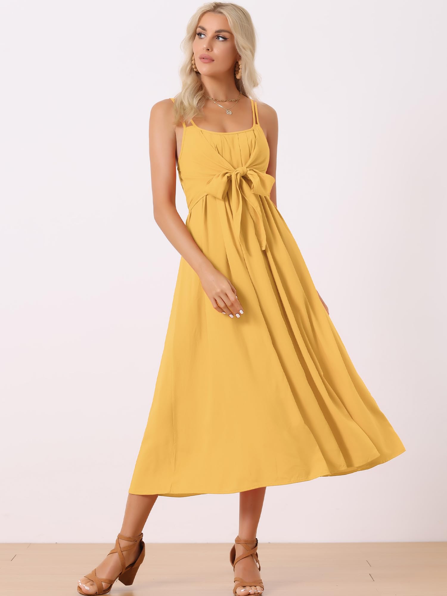 Allegra K Donna Abito Midi con Spalline Stile Boho Estate Vacanza Spiaggia