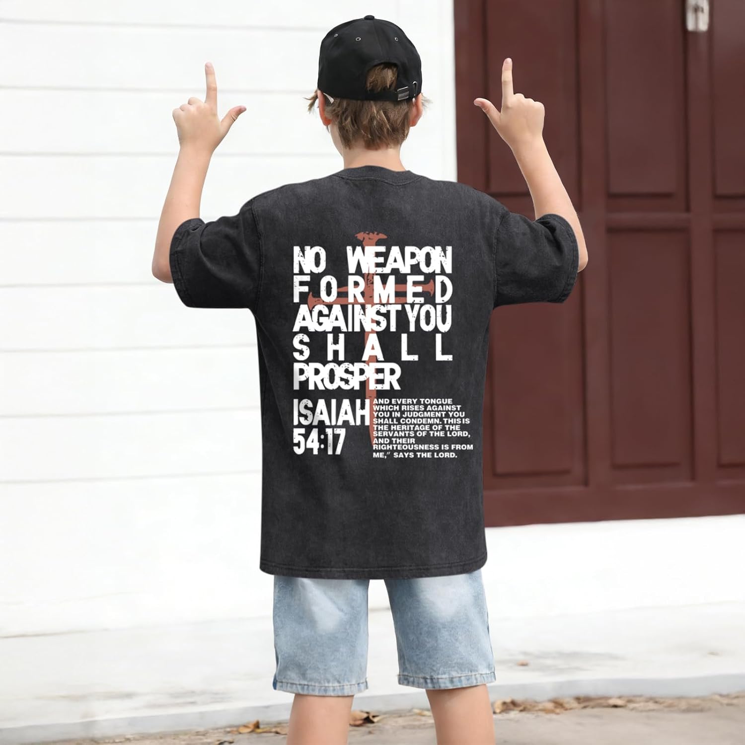 Tuislay Boys Christian Shirts Kids Jesus Graphic Tees God Faith Shirt Bible Verse Cross Printed Acid Wash Cool Tshirt Tops