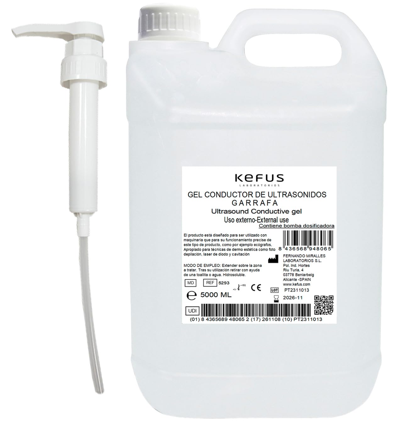 KEFUS Gel conduttivo per ultrasuoni, flacone da 5 L.