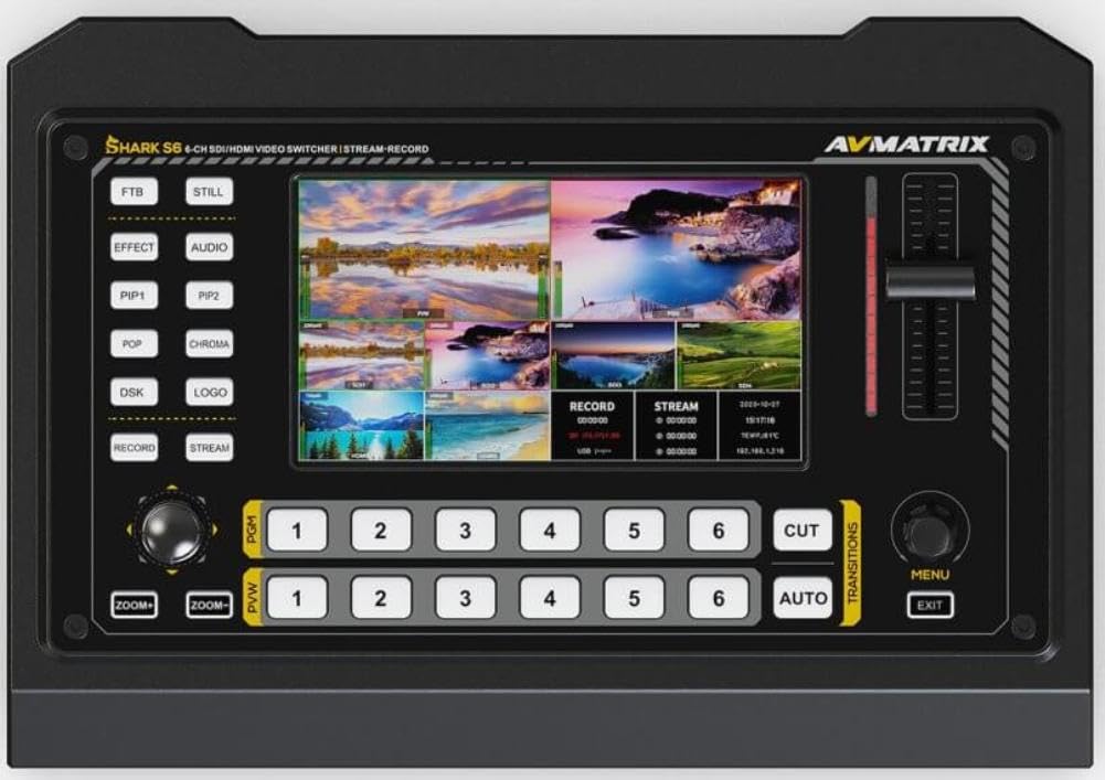 AVMATRIX Shark S6 6-Channel HDMI/SDI Multi-Format Streaming Video Switcher, Built-in 5