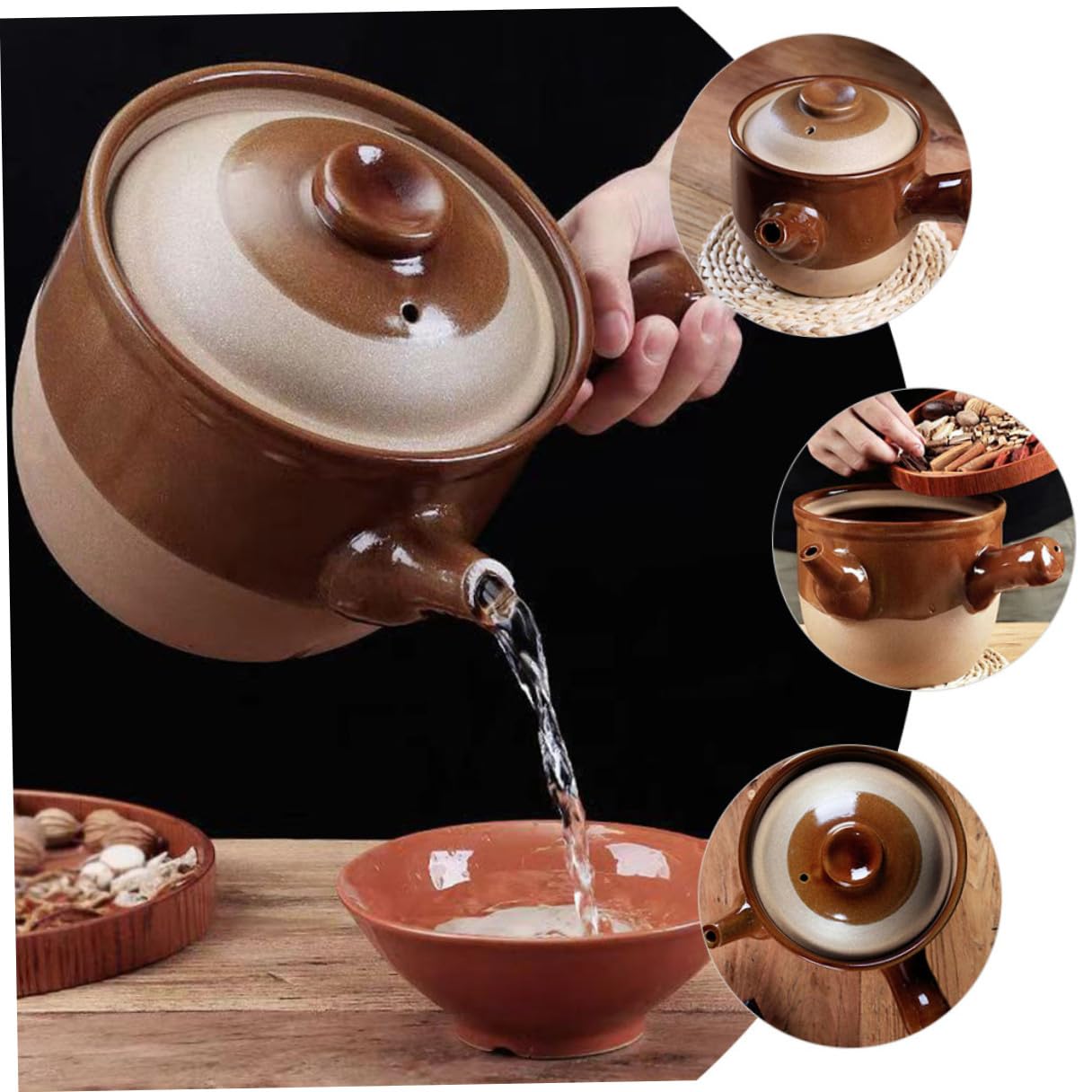 TOYANDONA Olla Pequeña de Barro China para Cocinar 3l, Adecuado para Hervir Medicina y Guisar Cacerola Picante, Utensilio de Cocina para Sopa y Superficie de Puente