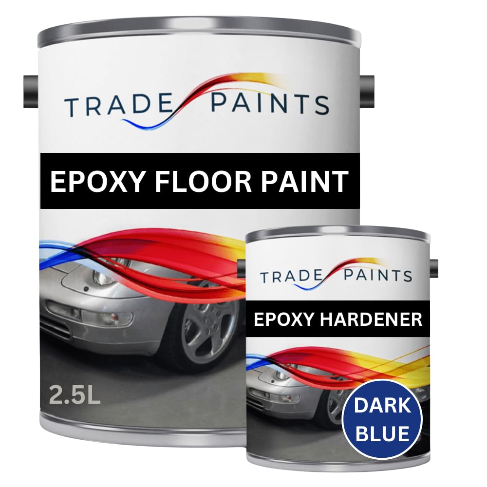 paints4trade 2 Pack Epoxy Garage Concrete Floor Paint - Dark Blue BS20D45-2.5L – Heavy Duty, Durable, Chemical & Oil Resistant, Long-Lasting Industrial Strength