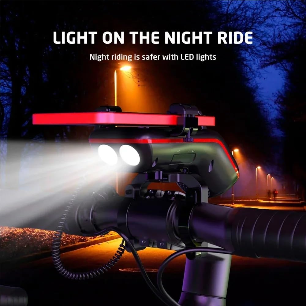 10 w 1 Lampa rowerowa 5000mAh Akumulatorowa lampa przednia Uchwyt na telefon rowerowy z głośnikiem Bluetooth Akcesoria do dzwonka rowerowego(Green)