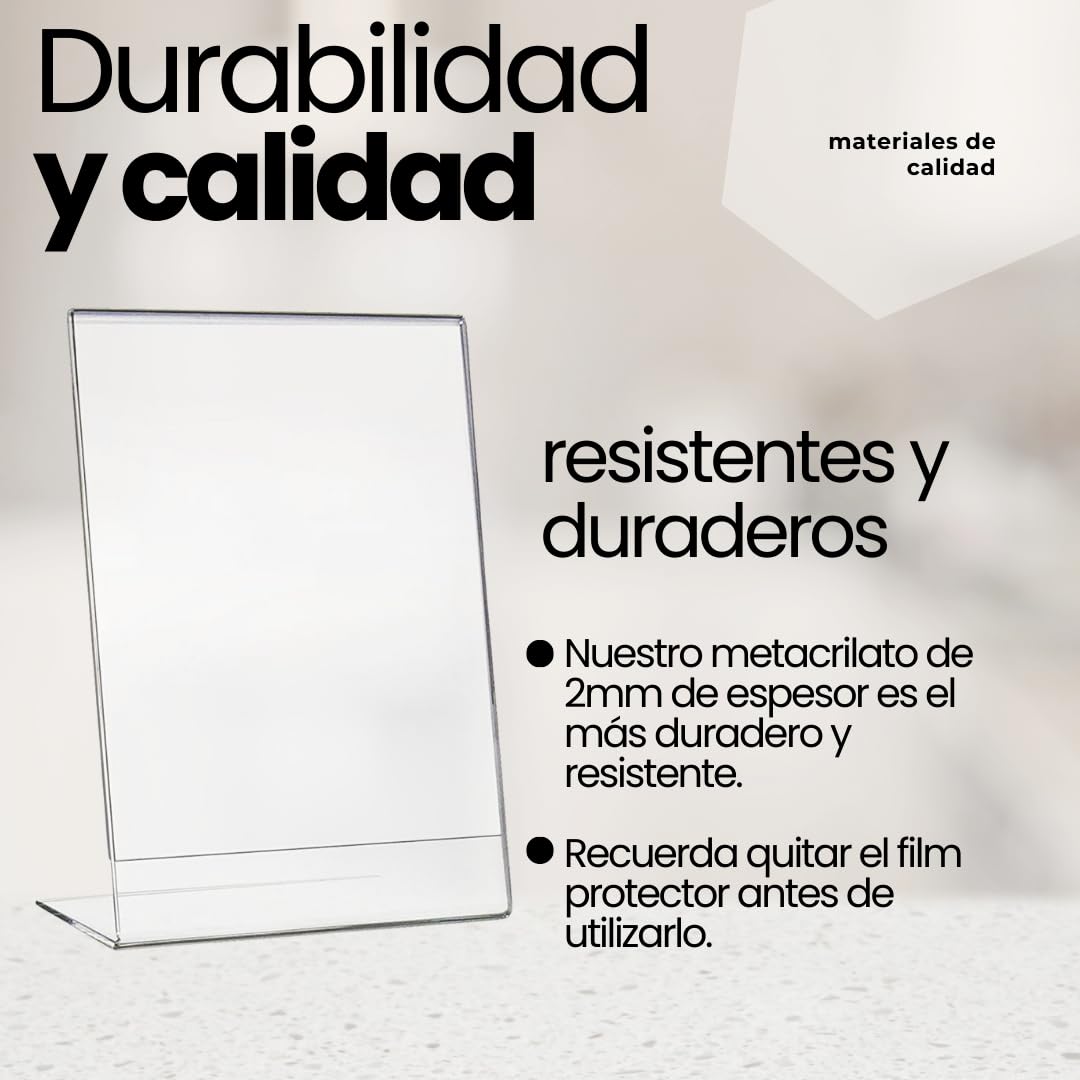 Expositor metacrilato transparente a5, pack 3 unidades, soporte sobremesa para carteles A5, porta menú, porta precios, porta fotos, porta anuncios, display acrílico, expositor vertical A5
