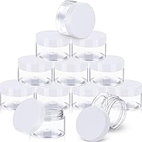 Vista 25 de SATINIOR Paquete de 12 tarros de plástico de 10 onzas con tapas, tarros redondos transparentes para cosméticos de viaje, para artículos de tocador