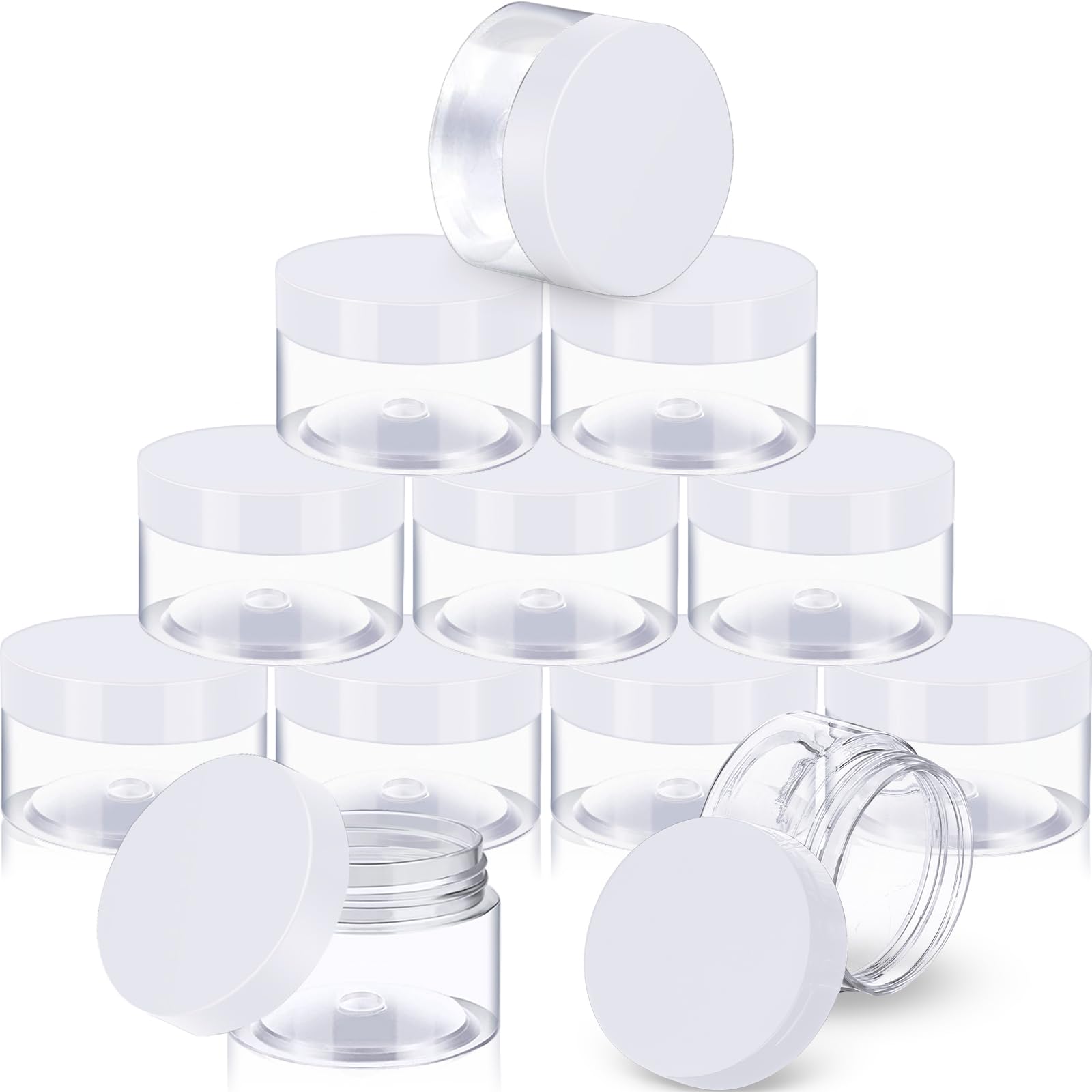 Satinior 12 Pack White Round Clear Plastic Jars with Lids, 3 oz