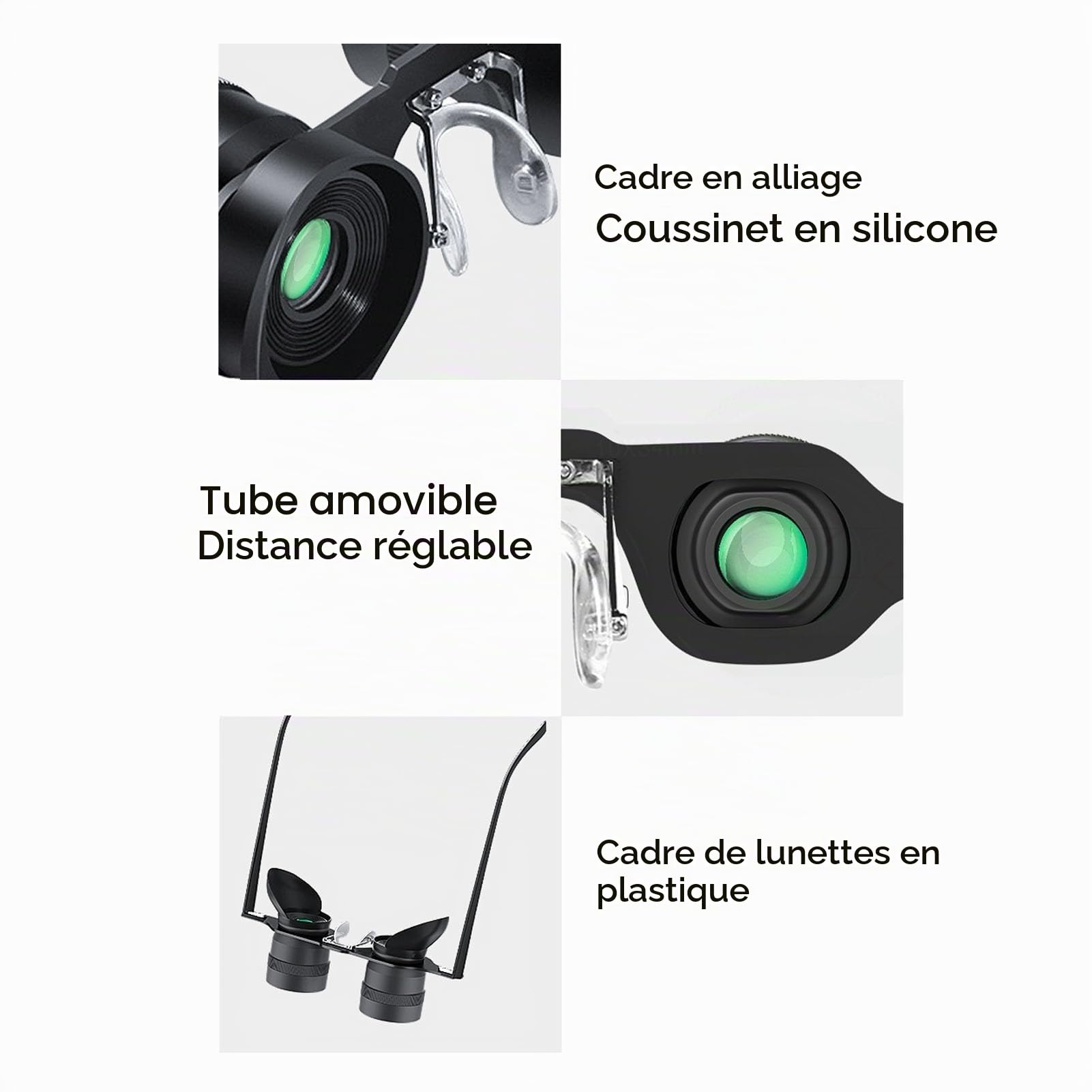 Lunettes Mini Jumelles Zoom 10X avec Lentille Polarisée Mains Libres Réglable Lunettes de Télescope Optique HD pour l'observation des Oiseaux de Pêche