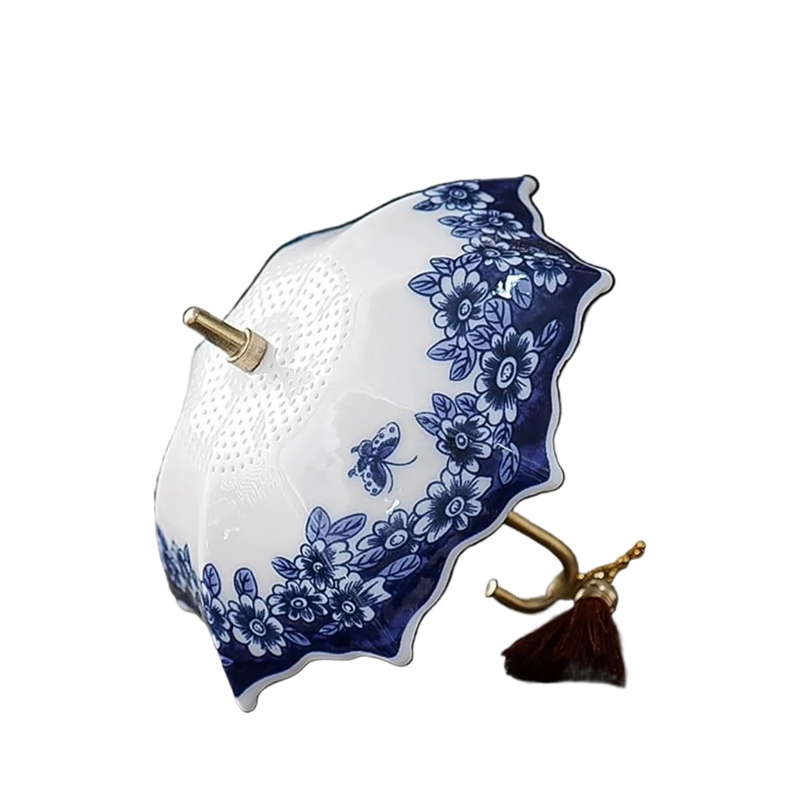 Teesieb aus Keramik Teesieb aus Keramik im Regenschirm-Stil, Blau-Weiß-Porzellanmuster, Teefilter, traditionelles Tee-Ei, Teestube für Familie und Büro(Blue Flower)