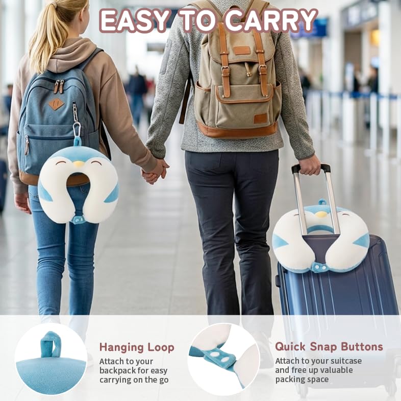 Image of Memory Foam Travel Neck Pillow for Teens and Adults, Penguin Design