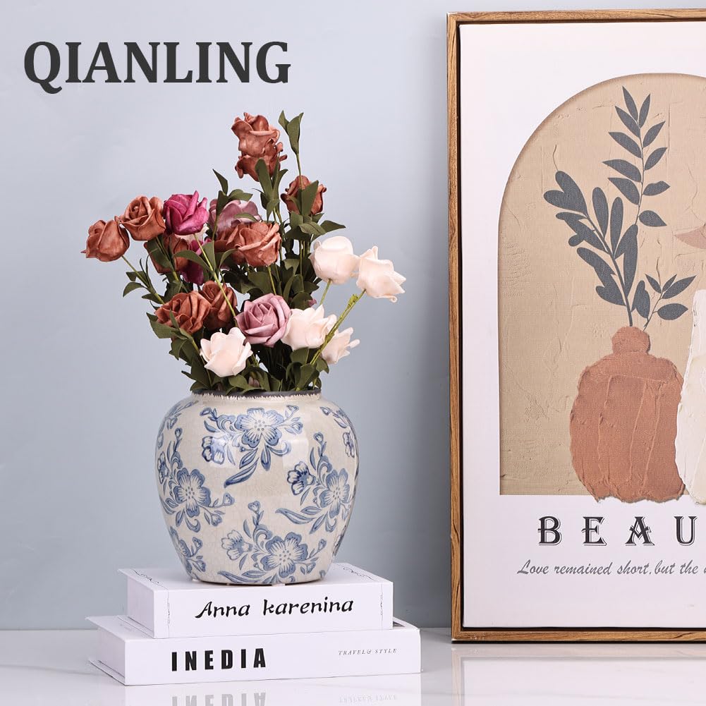 Amazon.co.jp: QIANLING 青と白の花瓶 - 6.75インチ ヴィンテージ