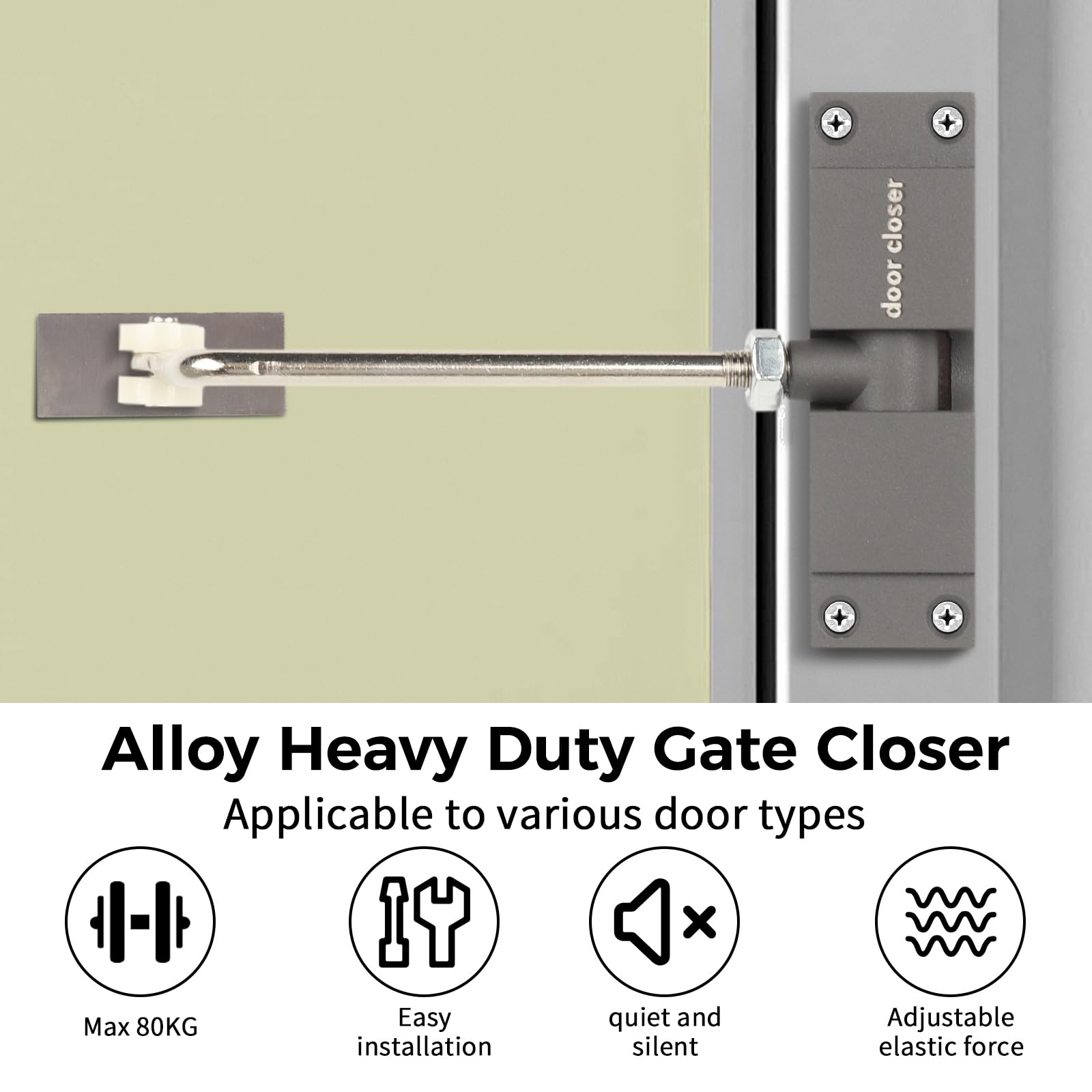Longzhuo Automatic Door Closure Alloy Heavy Duty Gate Closer for Interior Exterior,Safety Spring Loaded Door Closer,Overhead Fire Rated Door Closer,for Doors Weighing 20-35 kg(Grey) - Image 4