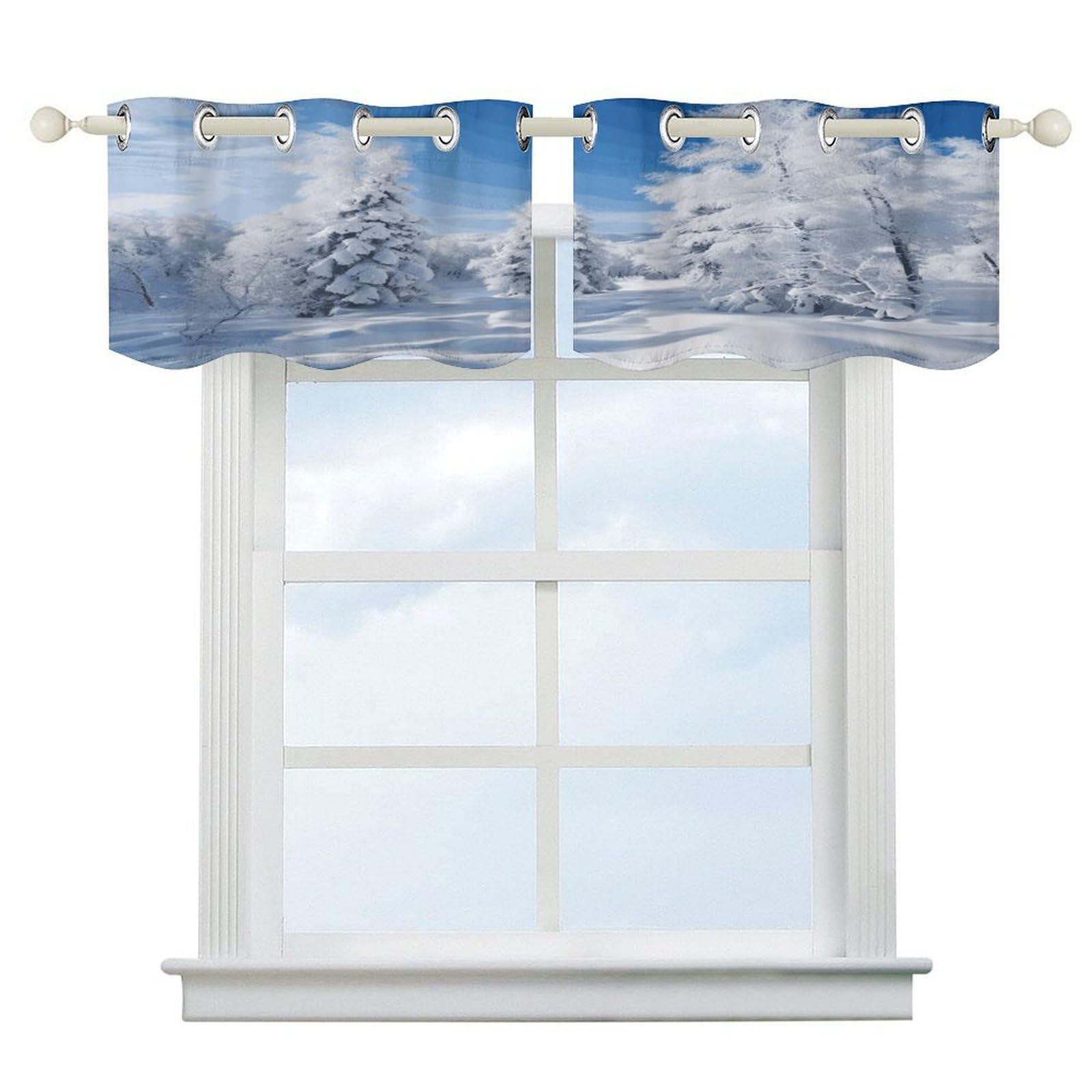 Cortina moderna artística, árboles nieve 52x18 con bolsillo para cortinero
