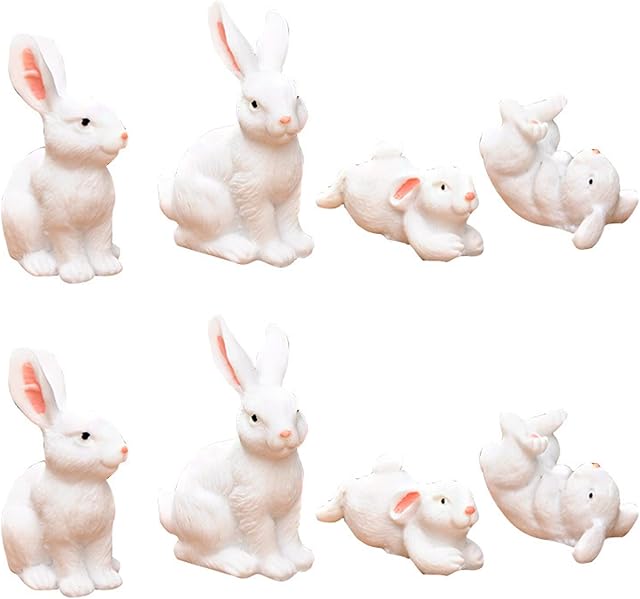 8 Pcs Mini Rabbits Figurine Rabbits Animal Miniature Ornament Cartoon Rabbit Garden Plant Decoration for Home Automobile Ornaments