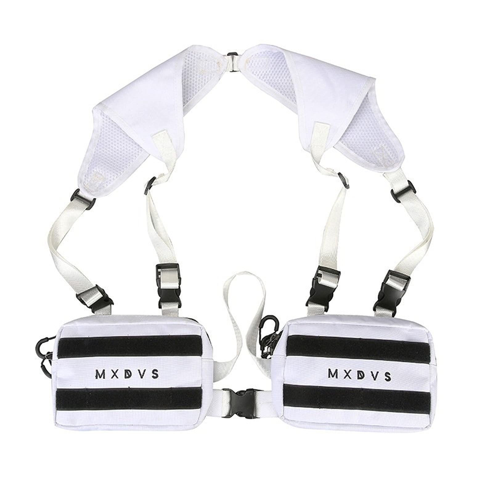 Holanew Unisex Black Chest Rig Bag Streetwear Tactical Vest Hip-hop Chest Bags Fashion Tactics Waist Pack Woman Functional Square Bag(White)