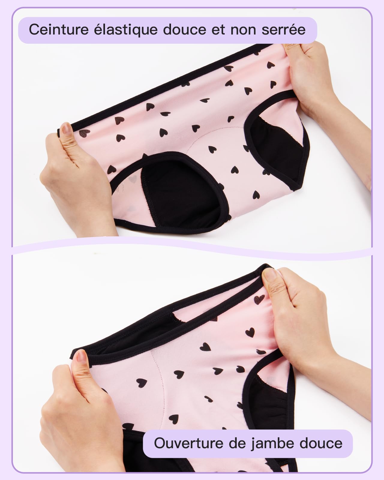 Culotte Menstruelle Adolescente Idéales pour Flux Tres Abondant Culotte Fille en Fibre de Bambou Réutilisable Lavable en Machine avec jusqu'à 12h de Protection Anti-Fuite