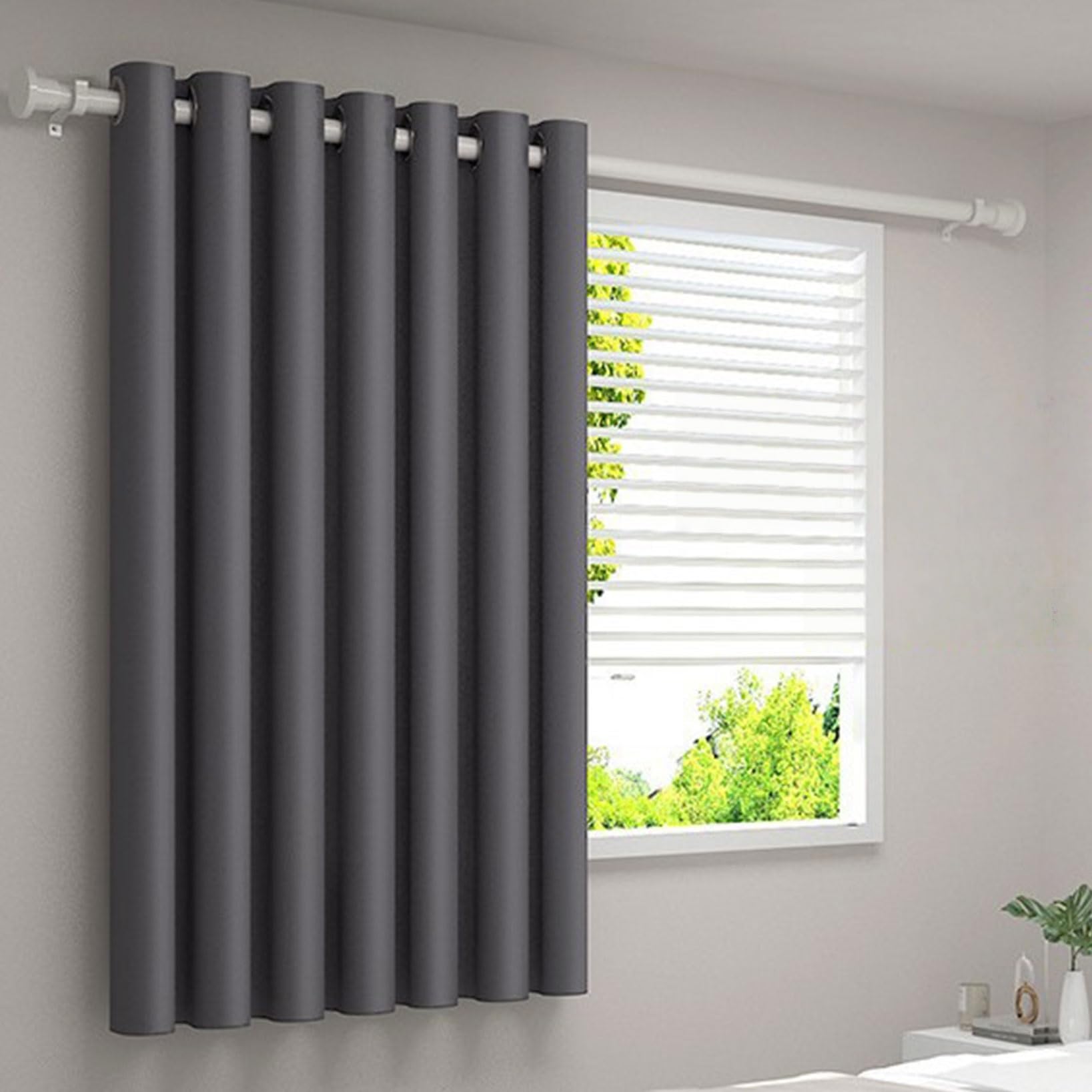 Cortinas Opacas Salon 145 x 190 cm Aislantes, Modernas, Frio y Calor, Poliéster Cortinas Termicas con Ojales para Salón Dormitorio Comedor, Gris Oscuro