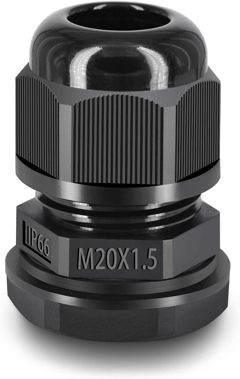 Nineleaf 1PK Junction Box 181x111x100mm and 10 Piece M20x1.5 Black Compression Cable Glands IP66 Waterproof for Outdoor Use