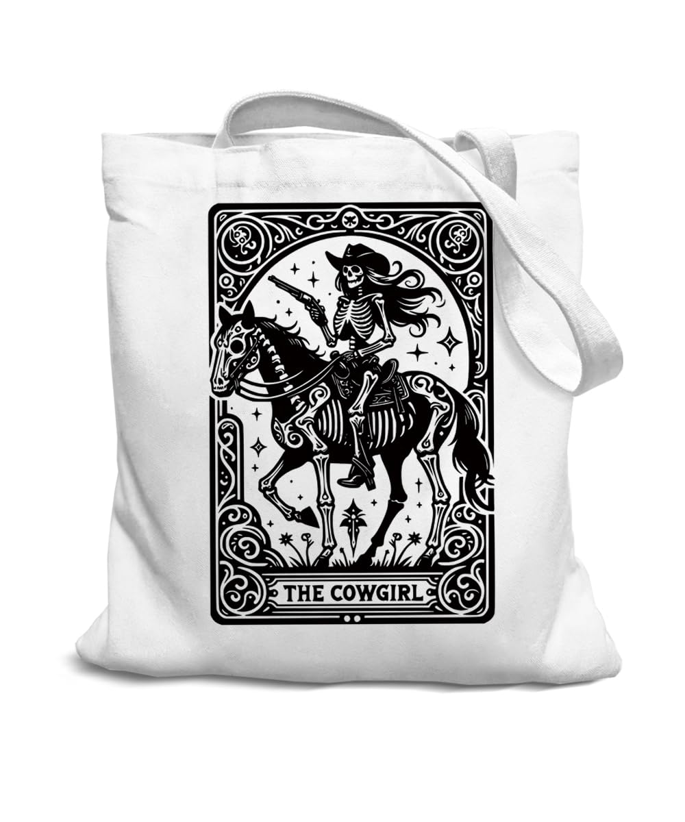 SZERE Goth Skull Canvas Tote Bag for Women Girls Halloween Witchy Gifts Work Travel Shopping Tote Bags Grocery Reusable Bags