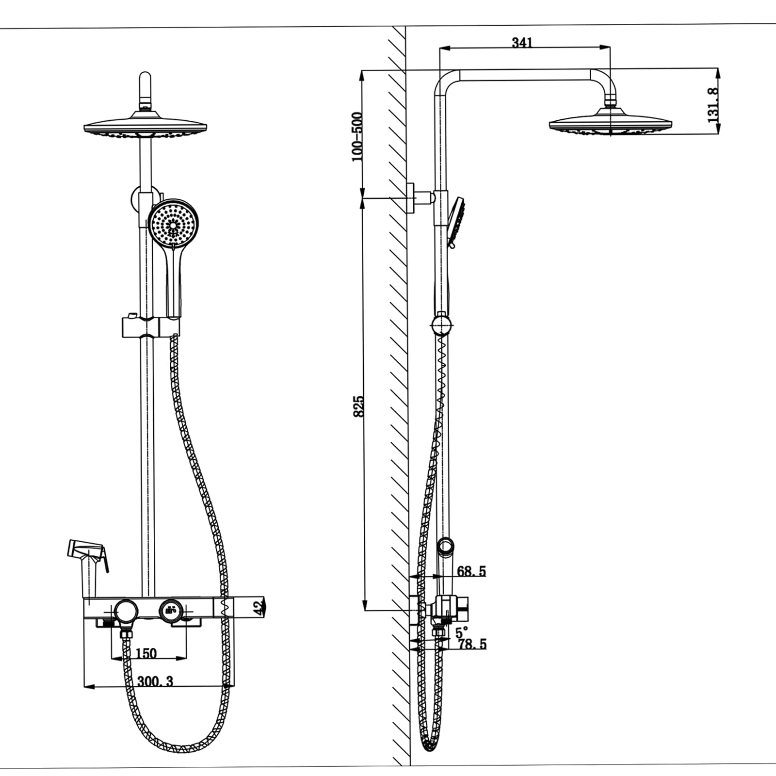 Ducha termostática con indicador de Temperatura, Grifo para bañera, rociador de bidé, Ducha de Mano y Grifo de bañera de Pared, Color Gris.