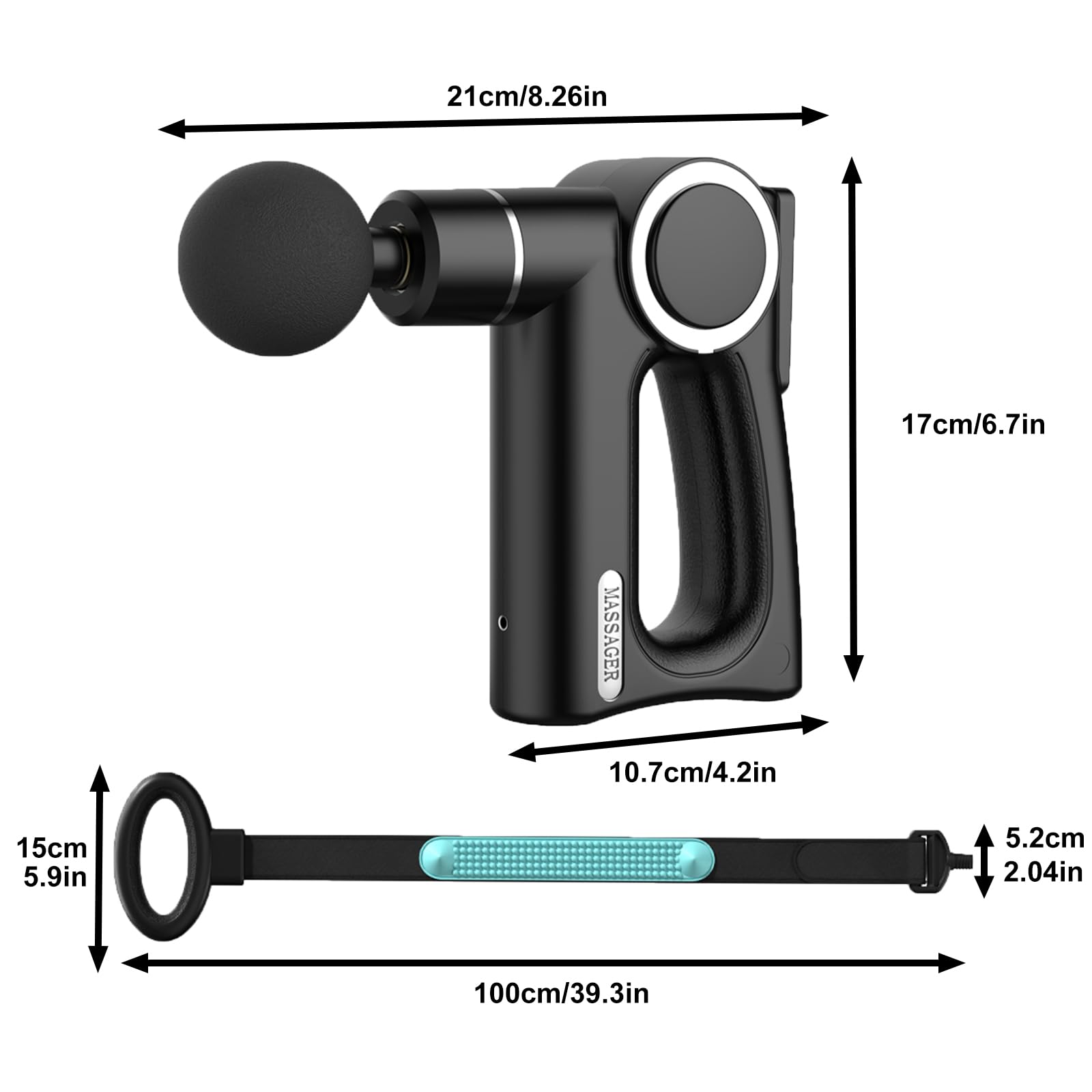 3 in 1 Abnehmbare Massagepistole mit Wärme, Tragbare Handmassagepistole mit Massagegurt, Mini Massagepistole Tiefengewebe mit 20 Geschwindigkeiten & 6 Köpfen, Percussion Muskel Massagegerät für Rücken