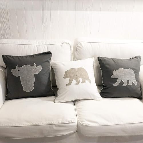 Miniatura 6 de Millianess Funda de almohada de algodón azul marino, funda de almohada decorativa de oso para sofá, fundas de cojín de 18 x 18 pulgadas (azul marino)