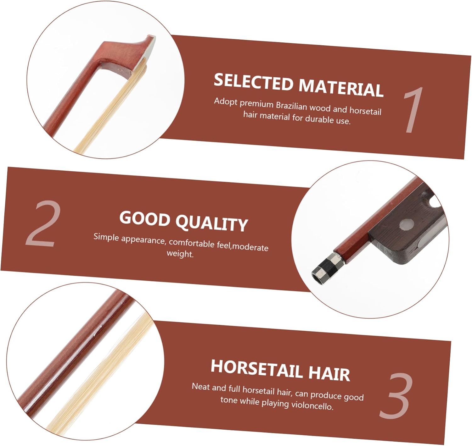 FRCOLOR Professional Cello Bow Horsetail Hair Carbon Fiber Construction for Beginners and Students 4/4 Size Musical Instrument Accessory