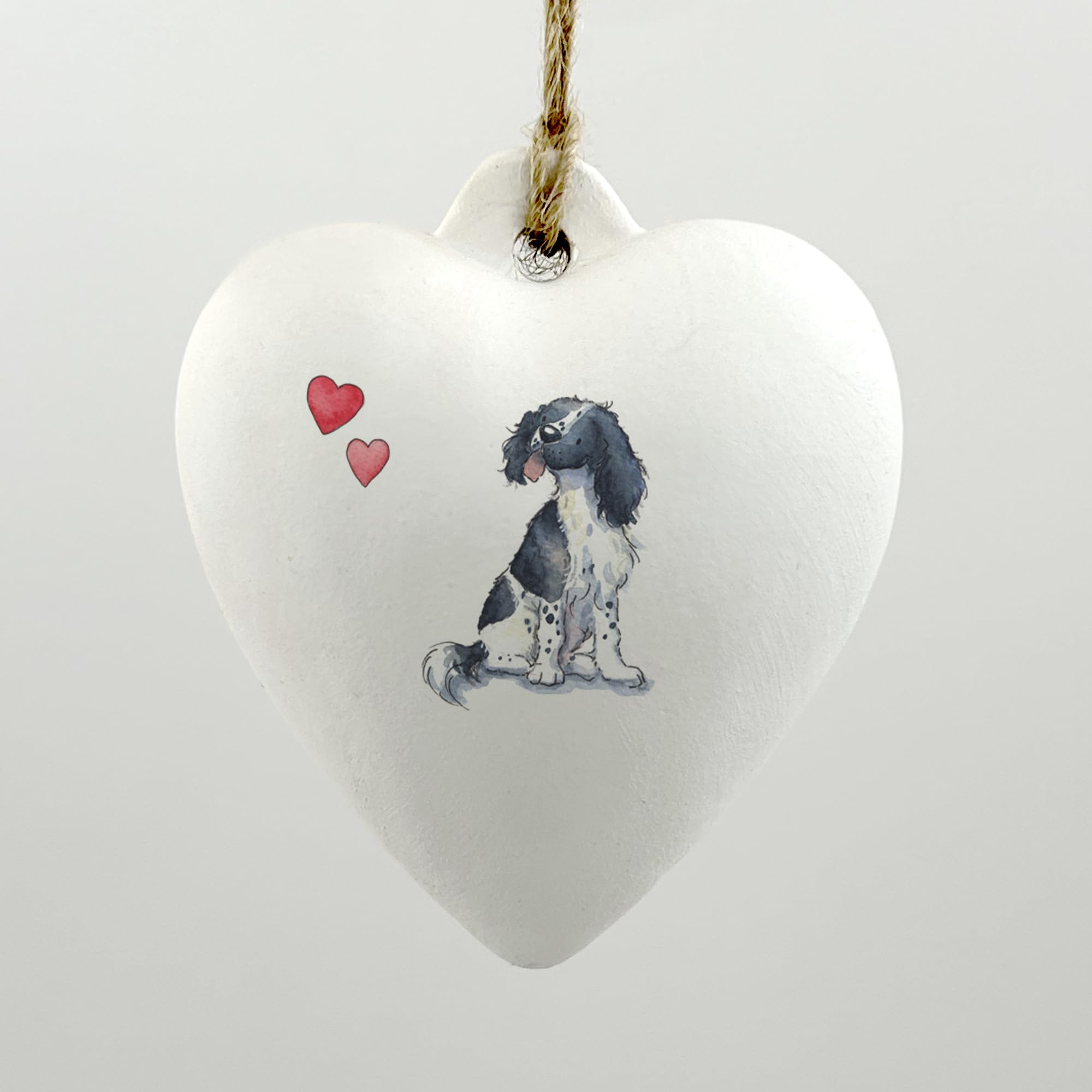 Image Industry Springer Spaniel Black & White Ceramic Heart Bauble - Dog Lovers - Gift for the Home - Hanging Ornament