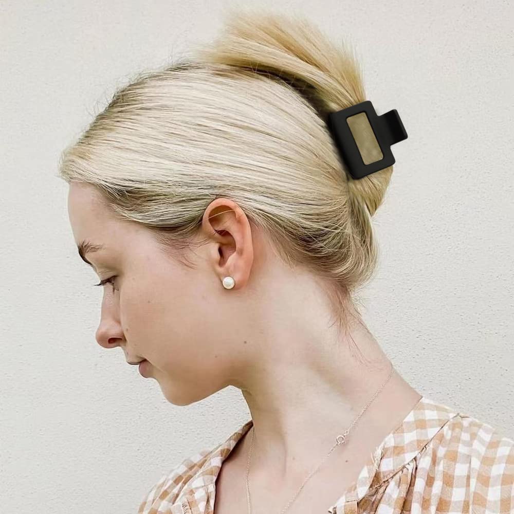 ATODEN Quadratische Haarklammern, schwarze Haarspangen, 5,1 cm, matte Haarspangen für Frauen und Mädchen, 5 Stück, rechteckig, mittlere Haarspangen für kurzes, dünnes Haar, rutschfest, starker Griff,