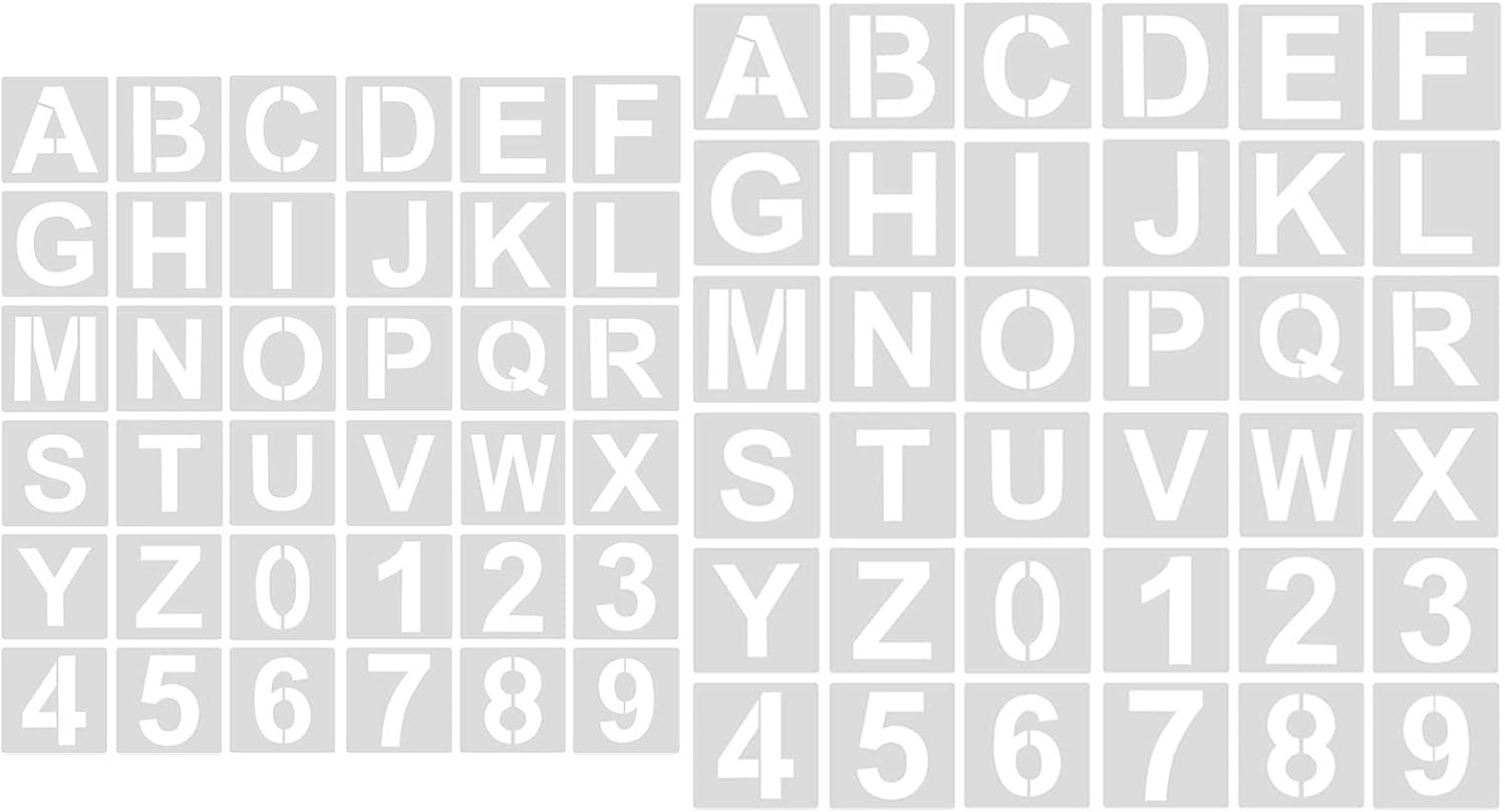 2 Sheet 36pcs Letter and Number Stencils,1 Inch and 2 Inch Reusable PET Letter Number Template