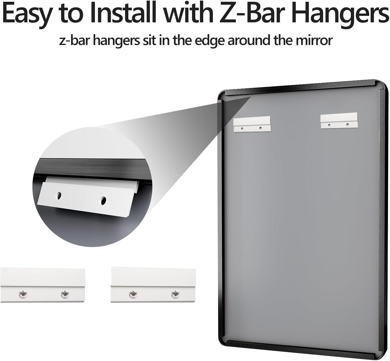 24X36 Inch Black Aluminium Frame Bathroom Mirror Tempered Glass Clear Reflection & No Distortion Vanity