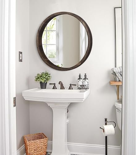 Miniatura 6 de JJUUYOU Espejos redondos grandes para espejo circular de pared para baño, espejo circular redondeado de 20 pulgadas, con marco de madera, espejo de