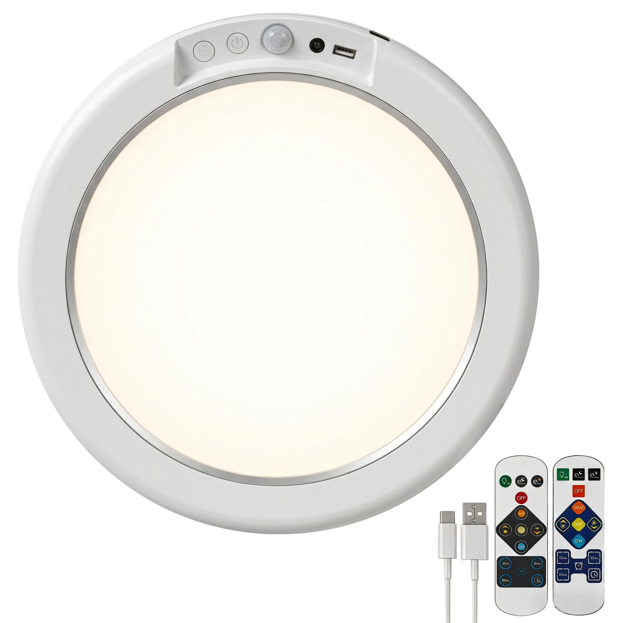 Ameble Rechargeable Motion Sensor Ceiling Light With Remote, Rechargeable Ceiling Light, Motion Activated Led Lamp With 3 Modes & Stepless Dimming, White Sensor With