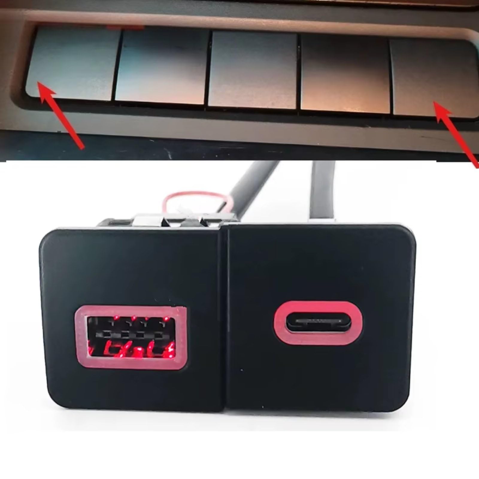 Conector USB De Consola Compatible Con VW Para Golf 6 Para Scirocco 2006-2012 Dual Para Enchufe Cargador QC3.0 PD Para Potencia Carga Tipo C Interfaz USB AUX Coche