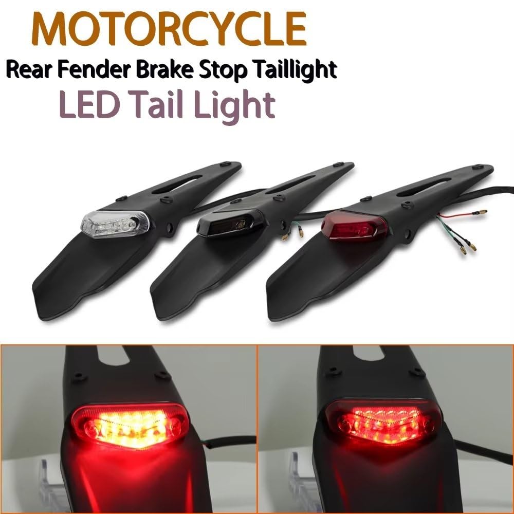 Feu Arrière De Moto pour Enduro Frein Vélo Tout-Terrain Support Plaque D'immatriculation Garde-Boue Support Plaque D'immatriculation(Noir)